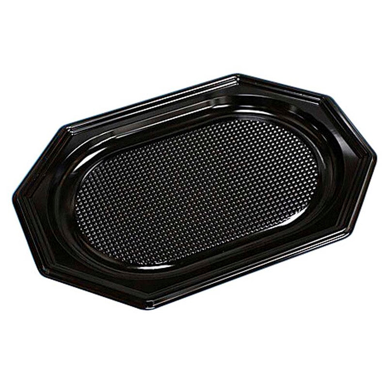 Cateringfad, Oval, 350 x 250 x 20 mm, A-PET, sort, SMALL, karton a 10 x 10 stk, Fødevaregodkendt