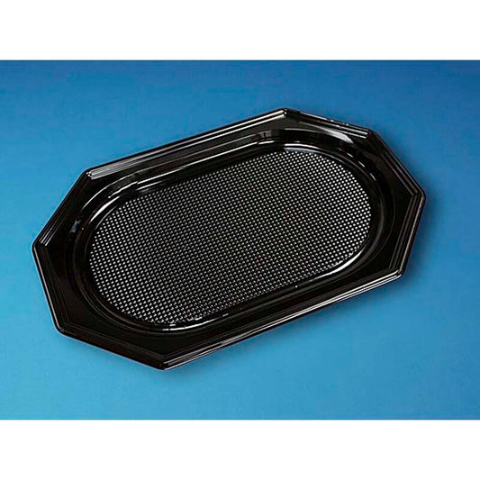Cateringfad, Oval, 450 x 300 x 25 mm, A-PET, sort, Medium, karton a 10 x 10 stk, Fødevaregodkendt