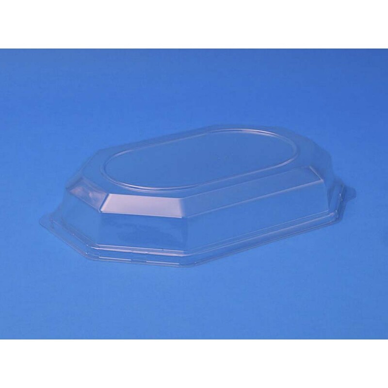 Låg t/cateringfad, Oval, 360 x 260 x 63 mm, transparent, SMALL, karton a 50 stk, Fødevaregodkendt