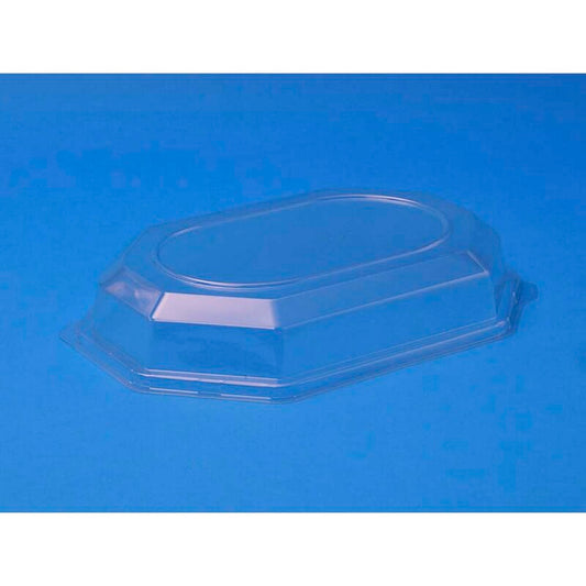 Låg t/cateringfad, Oval, 360 x 260 x 63 mm, transparent, SMALL, karton a 50 stk, Fødevaregodkendt