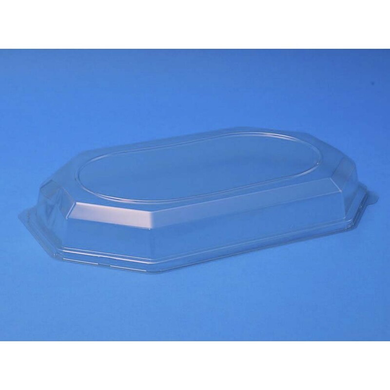 Låg t/cateringfad, Oval, 465 x 315 x 63 mm, transparent, Medium, karton a 50 stk, Fødevaregodkendt