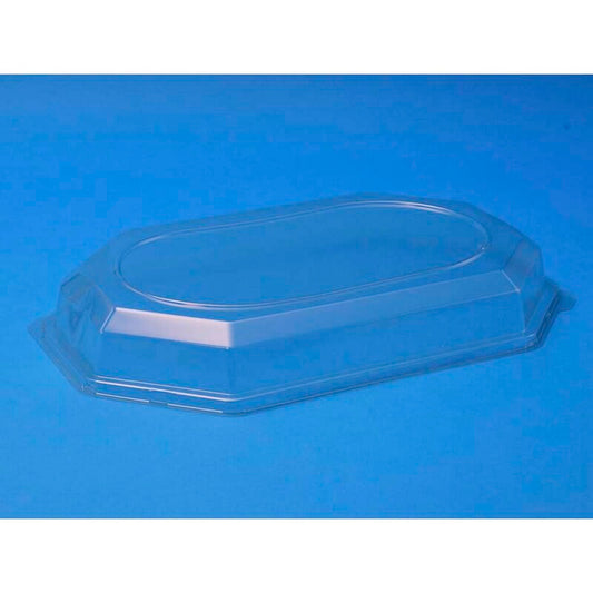 Låg t/cateringfad, Oval, 465 x 315 x 63 mm, transparent, Medium, karton a 50 stk, Fødevaregodkendt