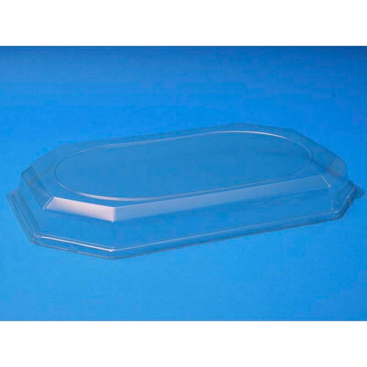 Låg t/cateringfad, Oval, 550 x 375 x 63 mm, transparent, Large, karton a 50 stk, Fødevaregodkendt