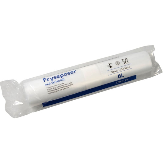 Fryseposer, 32 µm, 250 x 500 mm, LD-PE, transparent, 6 l, rulle a 30 stk, Fødevaregodkendt