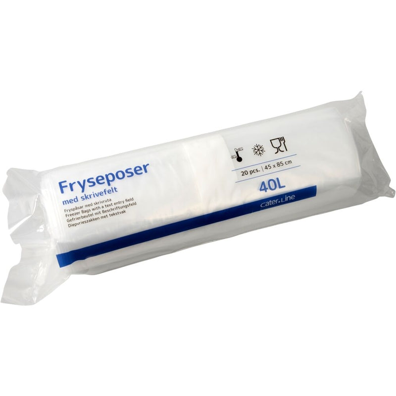 Fryseposer, 32 µm, 450 x 850 mm, LD-PE, transparent, 40 l, rulle a 20 stk, Fødevaregodkendt