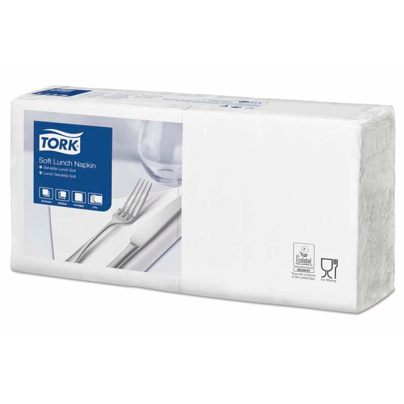 Frokostservietter, Tork, Advanced, 1/4-fold, 3 lag, hvid, 330mmx330mm, karton a 1500 stk, FSC Mix Credit