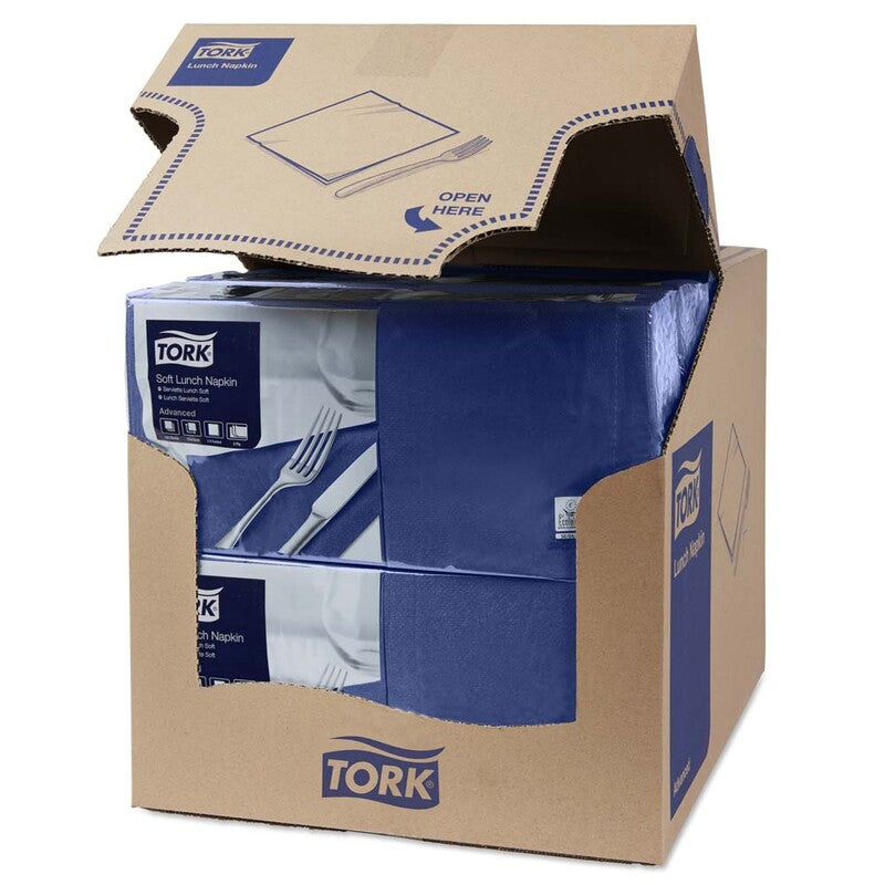 Frokostservietter, Tork, Advanced, 1/4-fold, 3 lag, mørkeblå, 326mmx330mm, 16g/m2, karton a 1500 stk, FSC Mix Credit