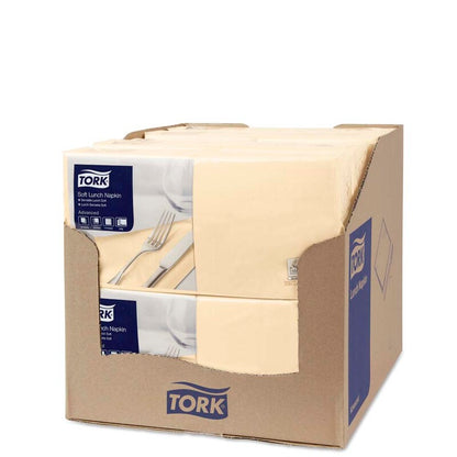 Frokostservietter, Tork, Advanced, 1/4-fold, 3 lag, beige, 326mmx330mm, 16g/m2, karton a 1500 stk, FSC Mix Credit