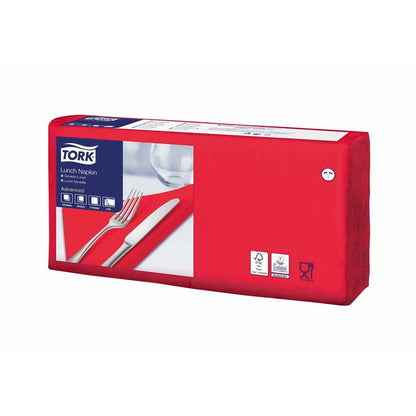 Frokostservietter, Tork, Advanced, 1/4-fold, 3 lag, rød, 326mmx330mm, 16g/m2, karton a 1500 stk, FSC Mix Credit
