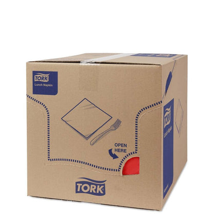Frokostservietter, Tork, Advanced, 1/4-fold, 3 lag, rød, 326mmx330mm, 16g/m2, karton a 1500 stk, FSC Mix Credit