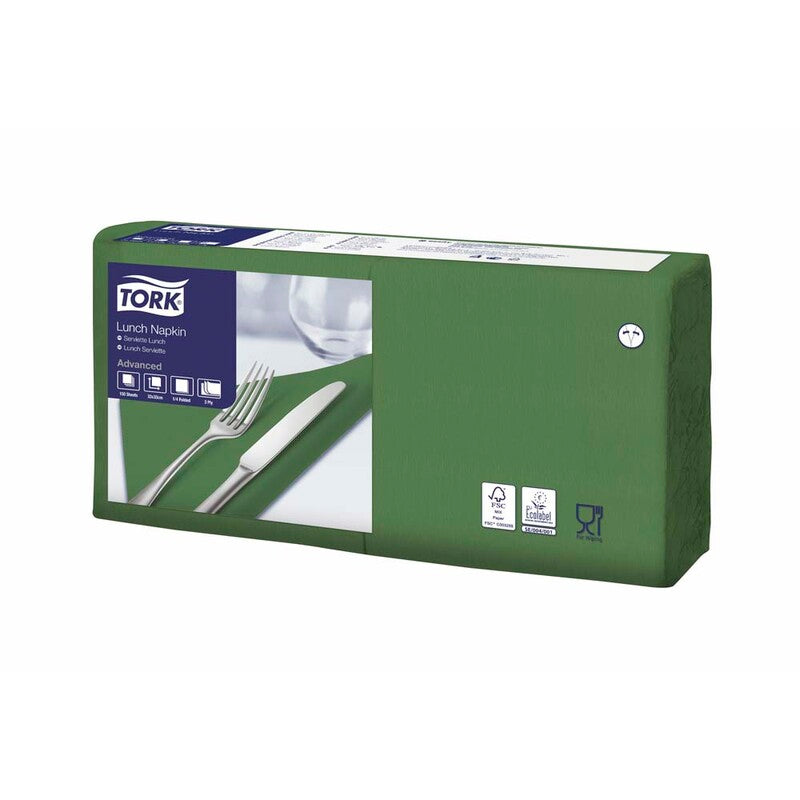 Frokostservietter, Tork, Advanced, 1/4-fold, 3 lag, grøn, 326mmx330mm, 16g/m2, karton a 1500 stk, FSC Mix Credit