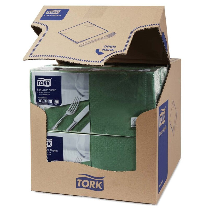 Frokostservietter, Tork, Advanced, 1/4-fold, 3 lag, grøn, 326mmx330mm, 16g/m2, karton a 1500 stk, FSC Mix Credit