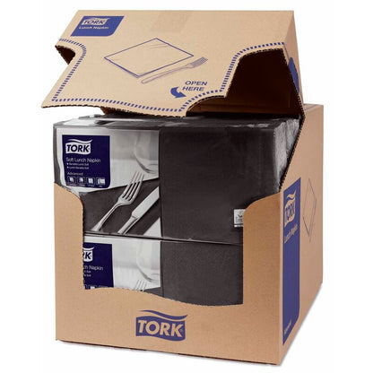 Frokostservietter, Tork, Advanced, 1/4-fold, 3 lag, sort, 326mmx330mm, 16g/m2, karton a 1500 stk, FSC Mix Credit