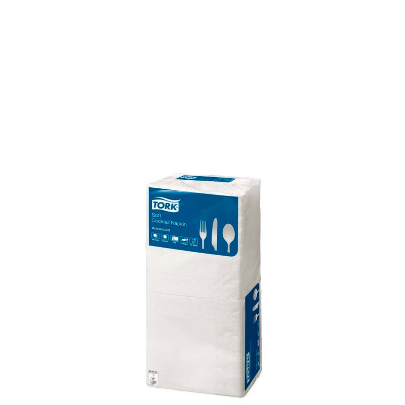 Kaffeservietter, Tork, Advanced, 1/4-fold, 3 lag, hvid, 240mmx240mm, 16g/m2, karton a 2400 stk, FSC Mix Credit