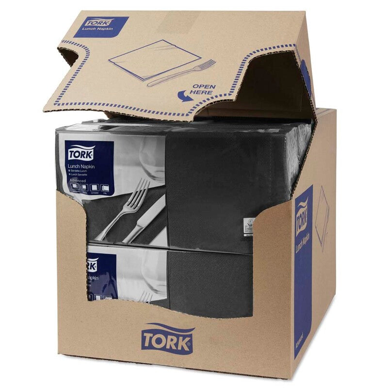 Frokostservietter, Tork, Advanced, 1/4-fold, 2 lag, sort, 330mmx330mm, karton a 2000 stk, FSC Mix Credit
