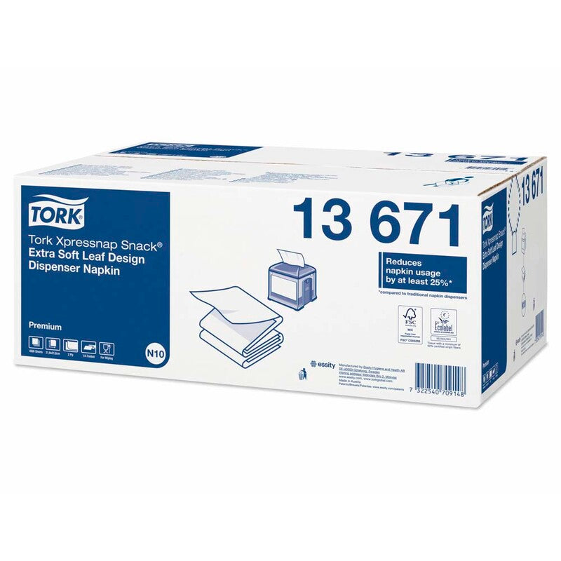 Servietter til dispenser, Tork, N10, 2-fold Premium, 2 lag, hvid, 216mmx213mm, 17g/m2, pakke a 4000 stk, FSC Mix Credit