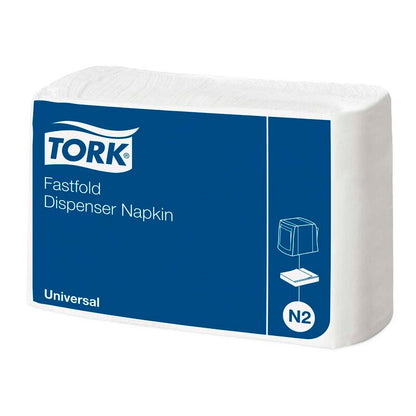 Servietter til dispenser, Tork, Universal, 2-fold Fastfold Universal, 1 lag, hvid, 240mmx295mm, pakke med 10800 stk, FSC Mix Credit