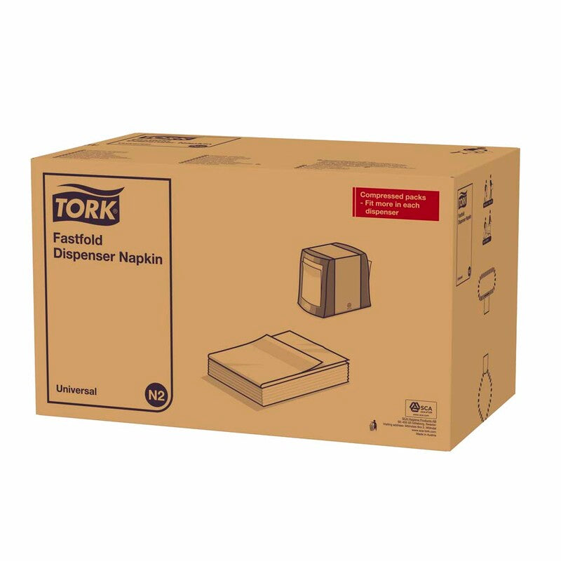 Servietter til dispenser, Tork, Universal, 2-fold Fastfold Universal, 1 lag, hvid, 240mmx295mm, pakke med 10800 stk, FSC Mix Credit