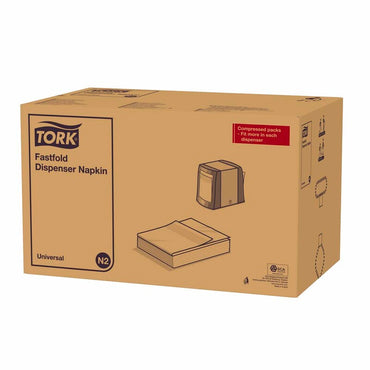 Servietter til dispenser, Tork, Universal, 2-fold Fastfold Universal, 1 lag, hvid, 240mmx295mm, pakke med 10800 stk, FSC Mix Credit