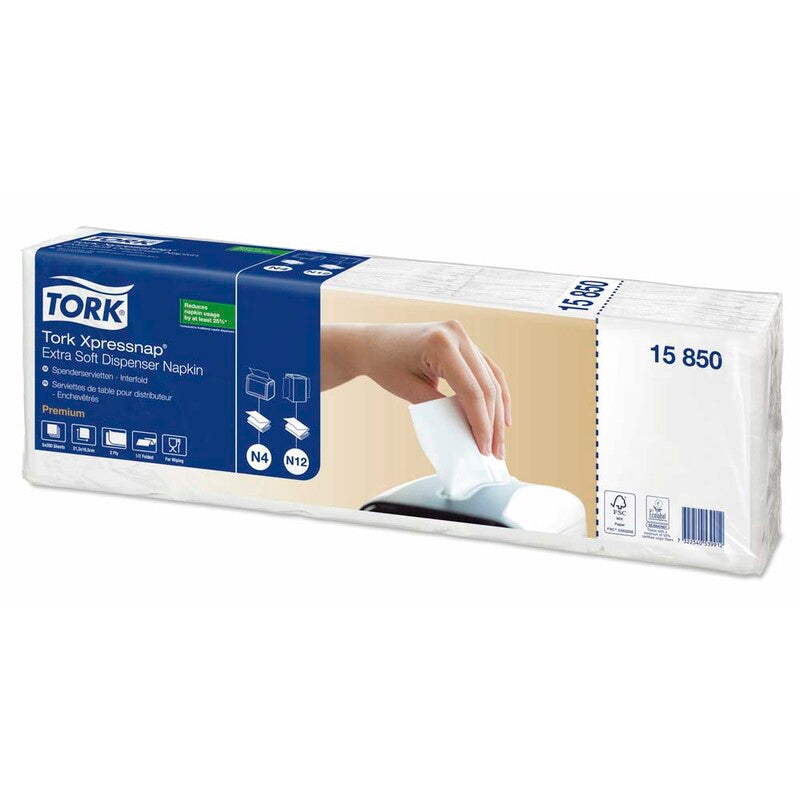 Servietter til dispenser, Tork, N4, 2-fold Premium, 2 lag, hvid, 165mmx216mm, 17g/m2, pakke a 8000 stk