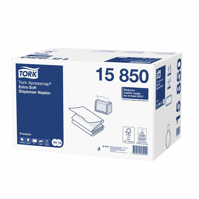 Servietter til dispenser, Tork, N4, 2-fold Premium, 2 lag, hvid, 165mmx216mm, 17g/m2, pakke a 8000 stk