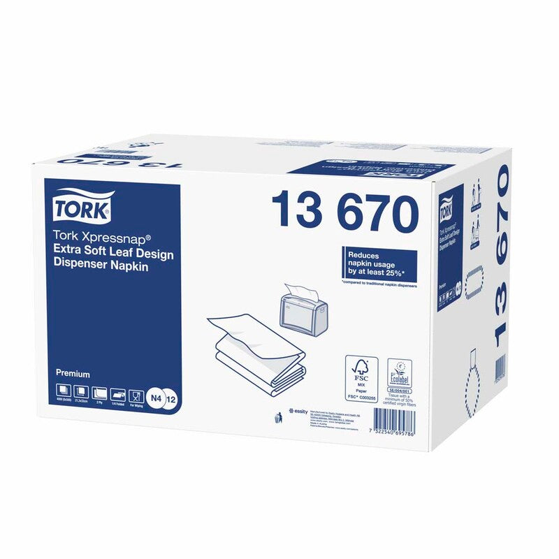 Servietter til dispenser, Tork, N4, 4-fold Premium, 2 lag, hvid, 330mmx213mm, 17g/m2, pakke a 4000 stk, FSC Mix Credit