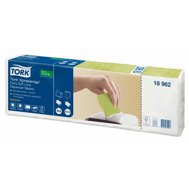 Servietter til dispenser, Tork, N4, 2-fold Premium, lime, 165mmx213mm, pakke a 8000 stk, FSC Mix Credit