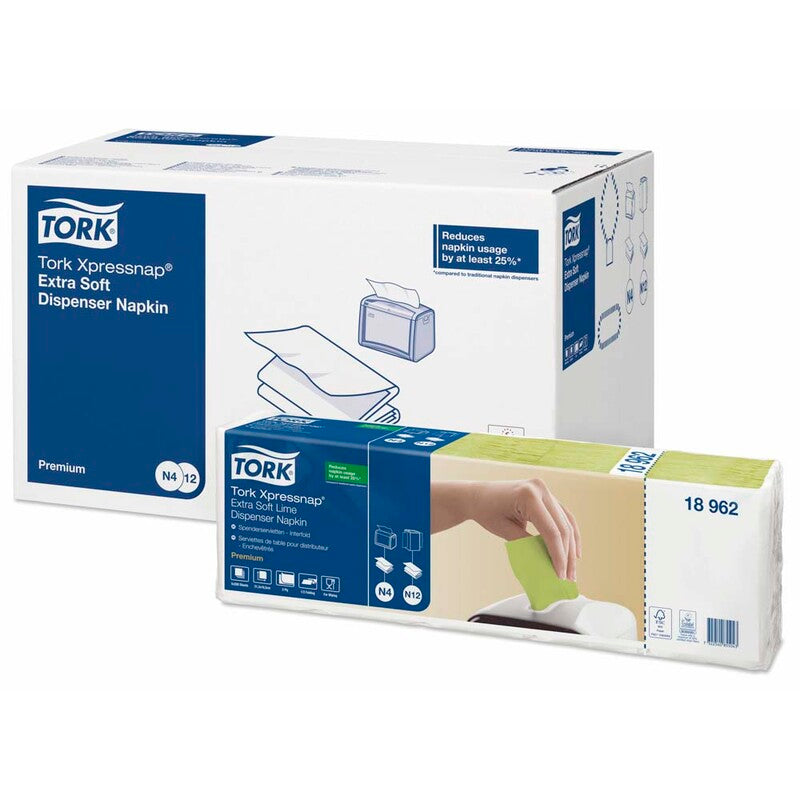 Servietter til dispenser, Tork, N4, 2-fold Premium, lime, 165mmx213mm, pakke a 8000 stk, FSC Mix Credit