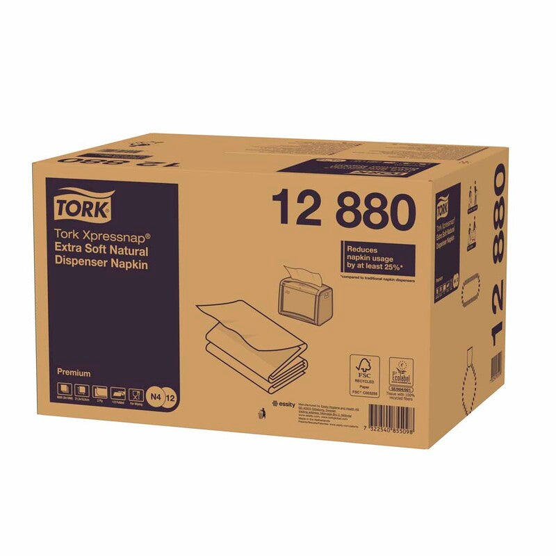 Servietter til dispenser, Tork, N4, 2-fold Natur Premium, 2 lag, natur, 165mmx213mm, pakke a 8000 stk, FSC Recycled Credit