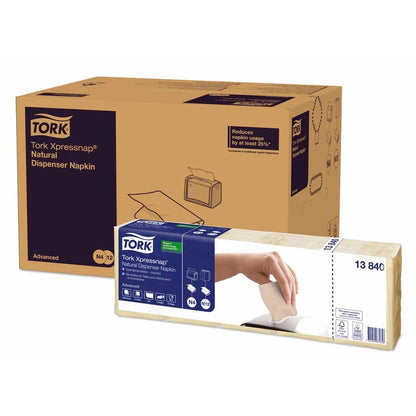 Servietter til dispenser, Tork, N4, 2-fold adv. environment logo, 1 lag, natur, 330mmx213mm, 19g/m2, pakke med 9000 stk, FSC Recycled Credit