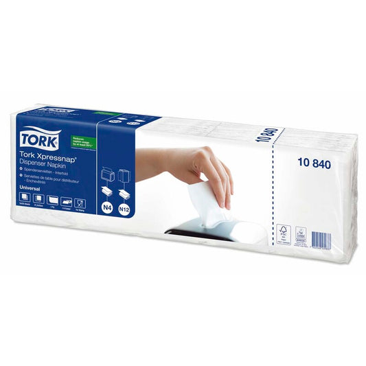 Servietter til dispenser, Tork, N4, 4-fold Universal, 1 lag, hvid, 330mmx213mm, pakke med 9000 stk, FSC Mix Credit