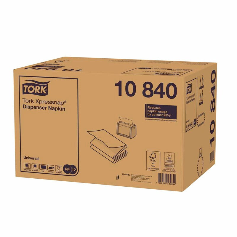 Servietter til dispenser, Tork, N4, 4-fold Universal, 1 lag, hvid, 330mmx213mm, pakke med 9000 stk, FSC Mix Credit