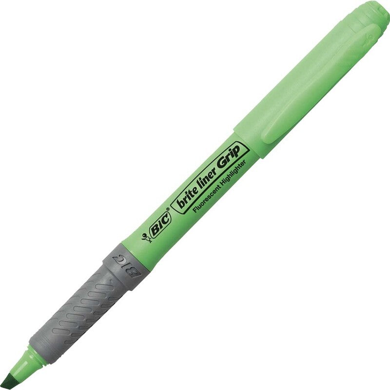 Tekstmarker, Bic Brite liner Grip, 1,6-3,3MM, Skrå spids, grøn, 12 Units