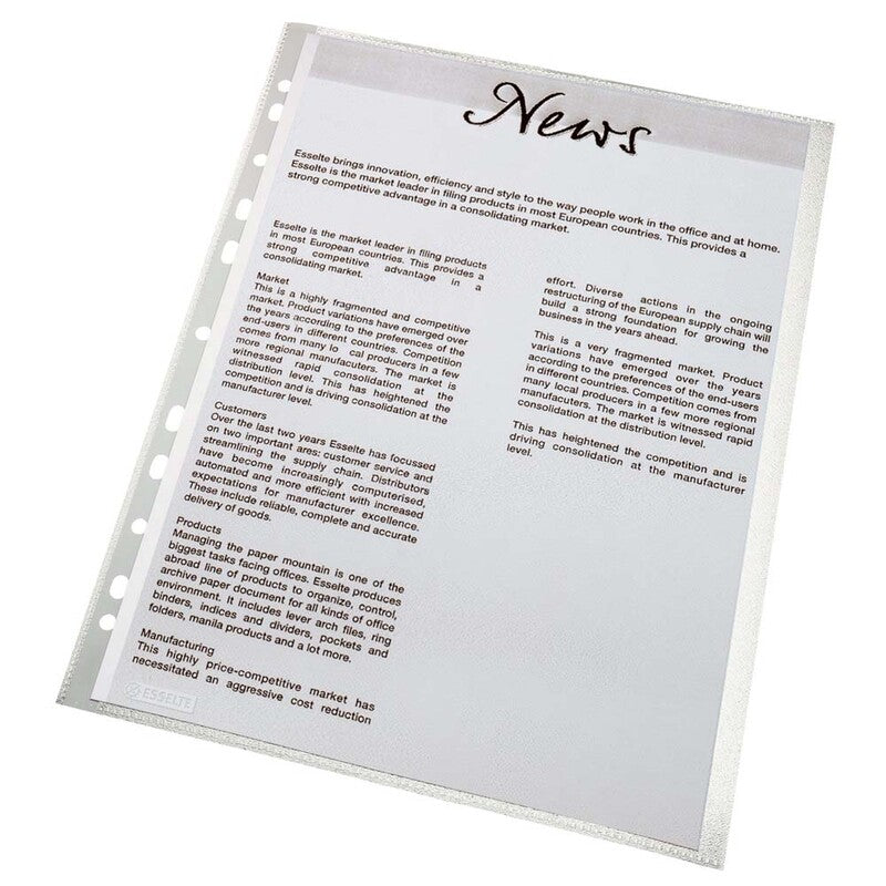 Plastlomme, Esselte, transparent, 75µm, 210x297mm, plastik, pakke a 100 stk
