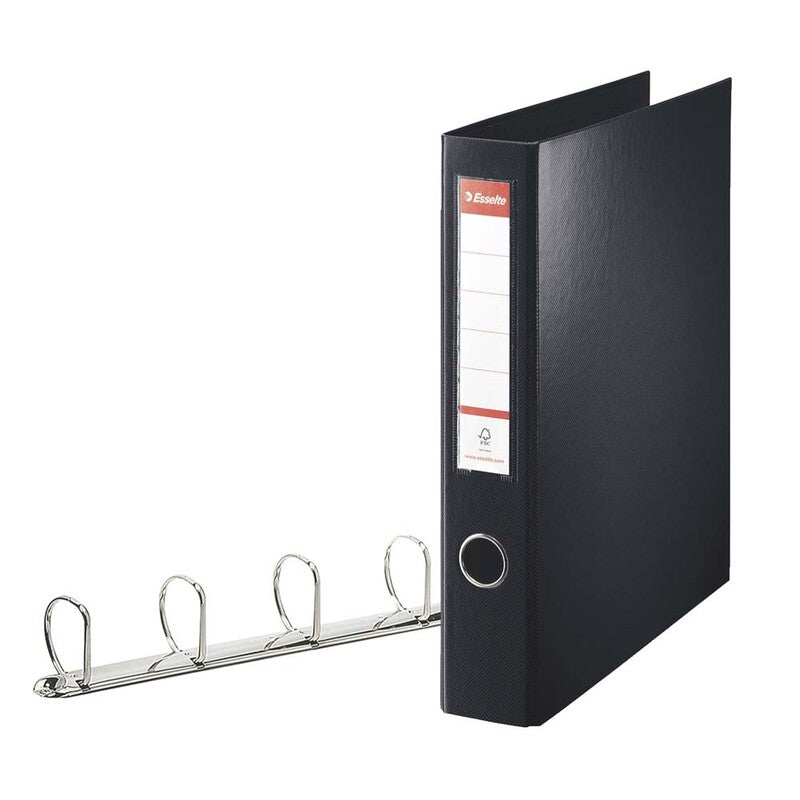Ringordner, Esselte, sort, 40mm, 210x297mm, antal ringe: 4, PP, FSC Recycled Credit, 10 Units