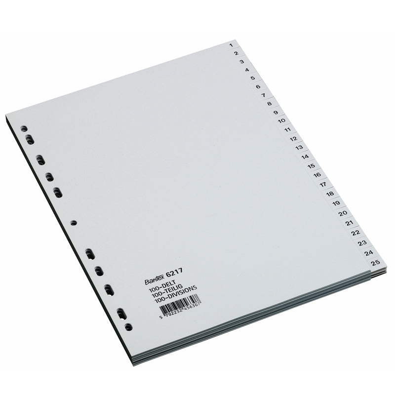 Register, Bantex, A4,210x297mm, 1-100, grå, kasse a 5 sæt