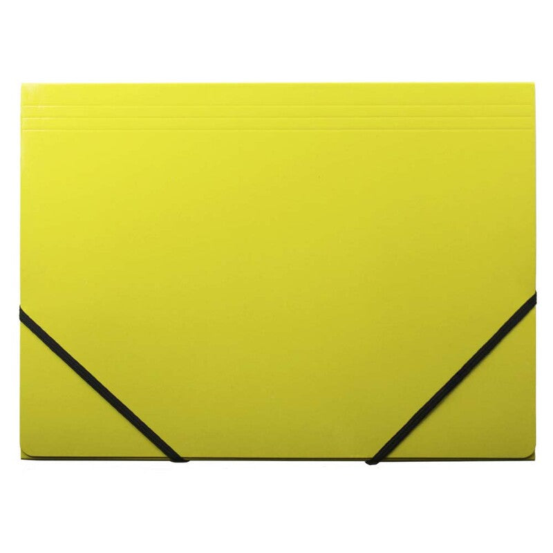 Elastikmappe, Q-Line DKF, gul, M/3 KLAPPER, 210x297mm, Karton/elastik, 10 Units