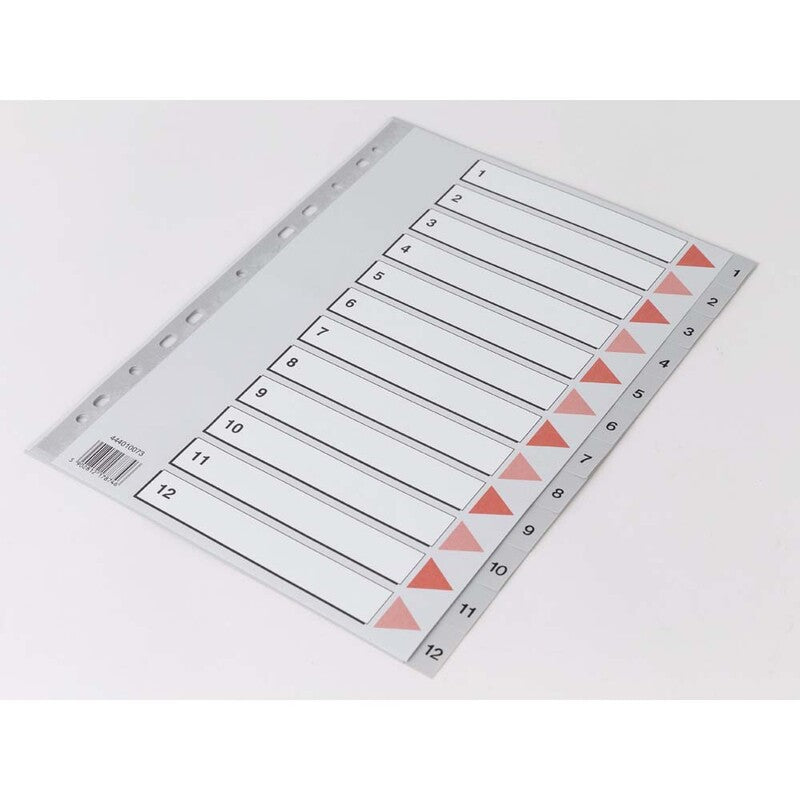 Register, Q-Line, A4,210x297mm, 1-12, grå, pakke a 15 sæt