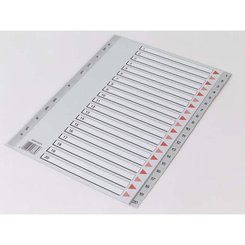 Register, Q-Line, A4,210x297mm, 1-20, grå, Pakke med 10 sæt