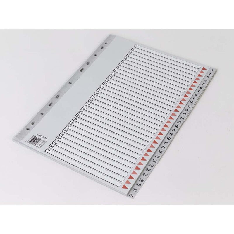 Register, Q-Line, A4,210x297mm, 1-31, grå, Pakke med 10 sæt