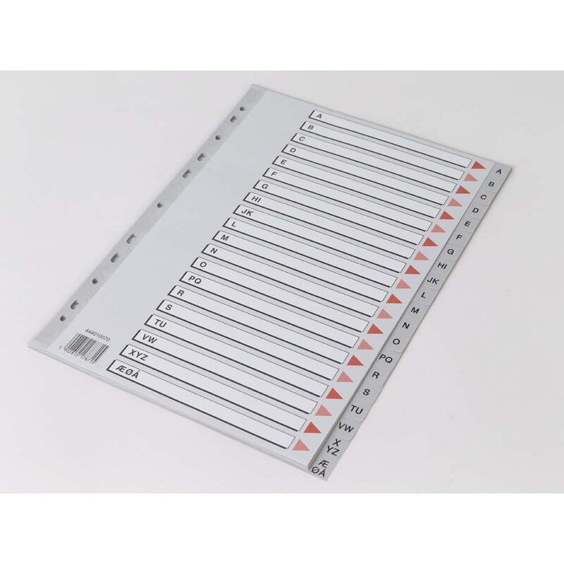 Register, Q-Line, A4,210x297mm, A-Å, grå, Pakke med 10 sæt