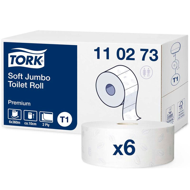 Toiletpapir Jumbo, Tork, Premium, Jumbo T1, hvid x 360.00m, kasse a 6 ruller, FSC Recycled Credit