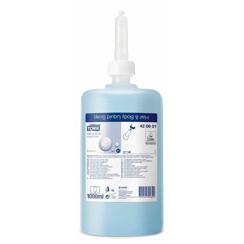 Hair and Bodyshampoo, Tork, S1, Premium, 1 l, pakke a 6 stk