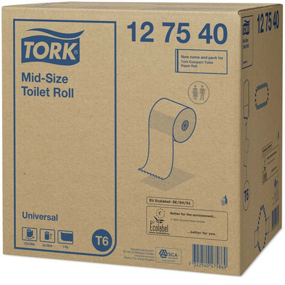 Toiletpapir Jumbo, Tork, Universal, Mid-Size T6, 1 lag, hvid x 135.00m, kasse a 27 ruller, FSC Recycled Credit