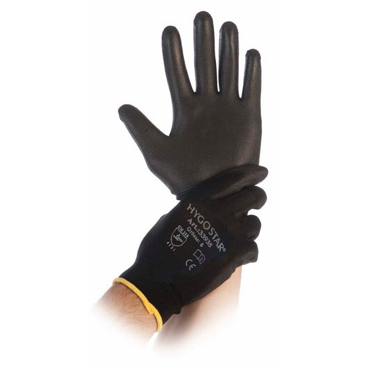 Handsker strik og PU coating, No. 10 / XL, nylon/polyamid, sort, Pakke a 12 par