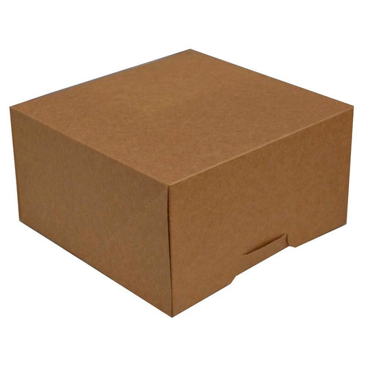 Kageæske, W/Hinged Lid, 220x220x120mm, Pap, brun/hvid, m/hængslet låg, pakke a 100 stk