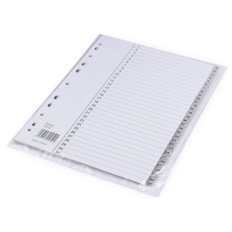 Register, Bantex, A4,210x297mm, 1-31, grå, sæt med 1 stk.