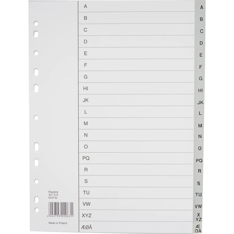 Register, Bantex, A4,210x297mm, A-Å, grå, palle 3100 sæt