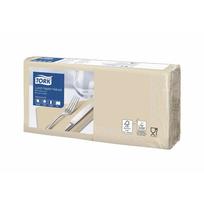 Frokostservietter, Tork, Advanced, 1/4-fold, natur, 330mmx330mm, pakke a 200 stk, FSC Recycled Credit