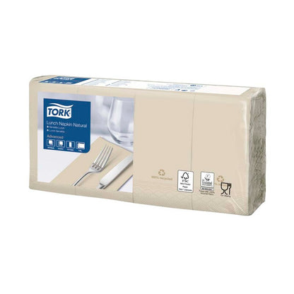 Frokostservietter, Tork, Advanced, 1/8-Fold, 2 lag, natur, 330mmx330mm, pakke a 200 stk, FSC Recycled Credit